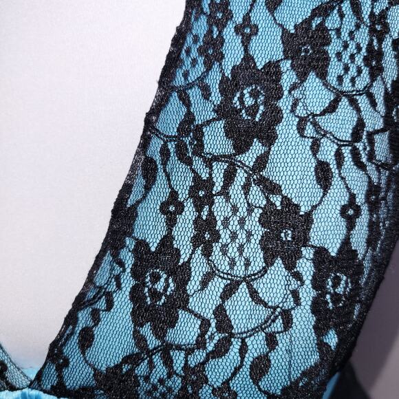 Taboo Babydoll Maxi Halter Dress XS Black Lace Turquoise Sheer Whimsigoth HoCo - Picture 4 of 12